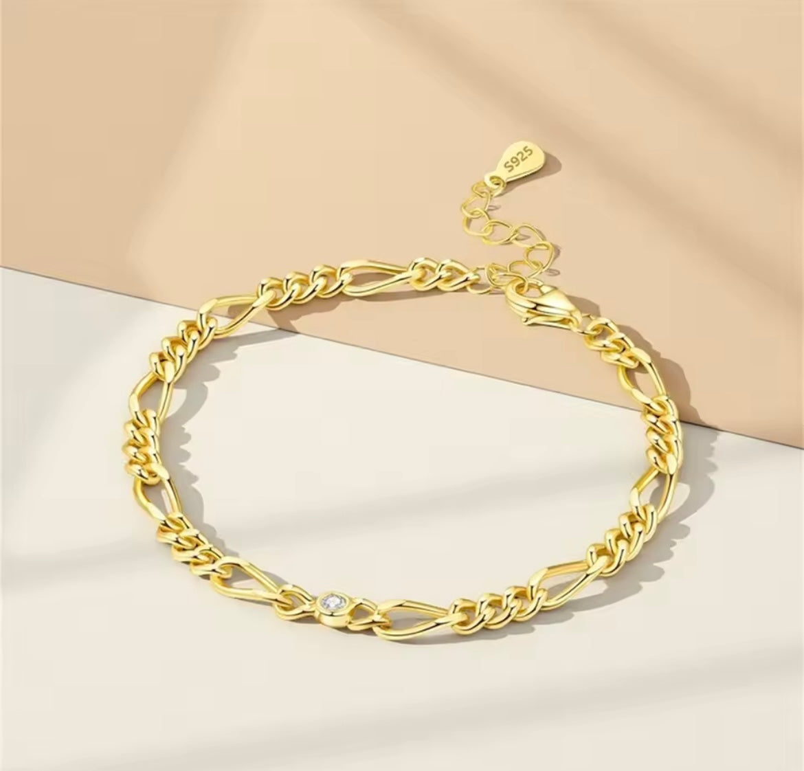 925 Sterling Silver 14K Gold Inlaid Chain Bracelet