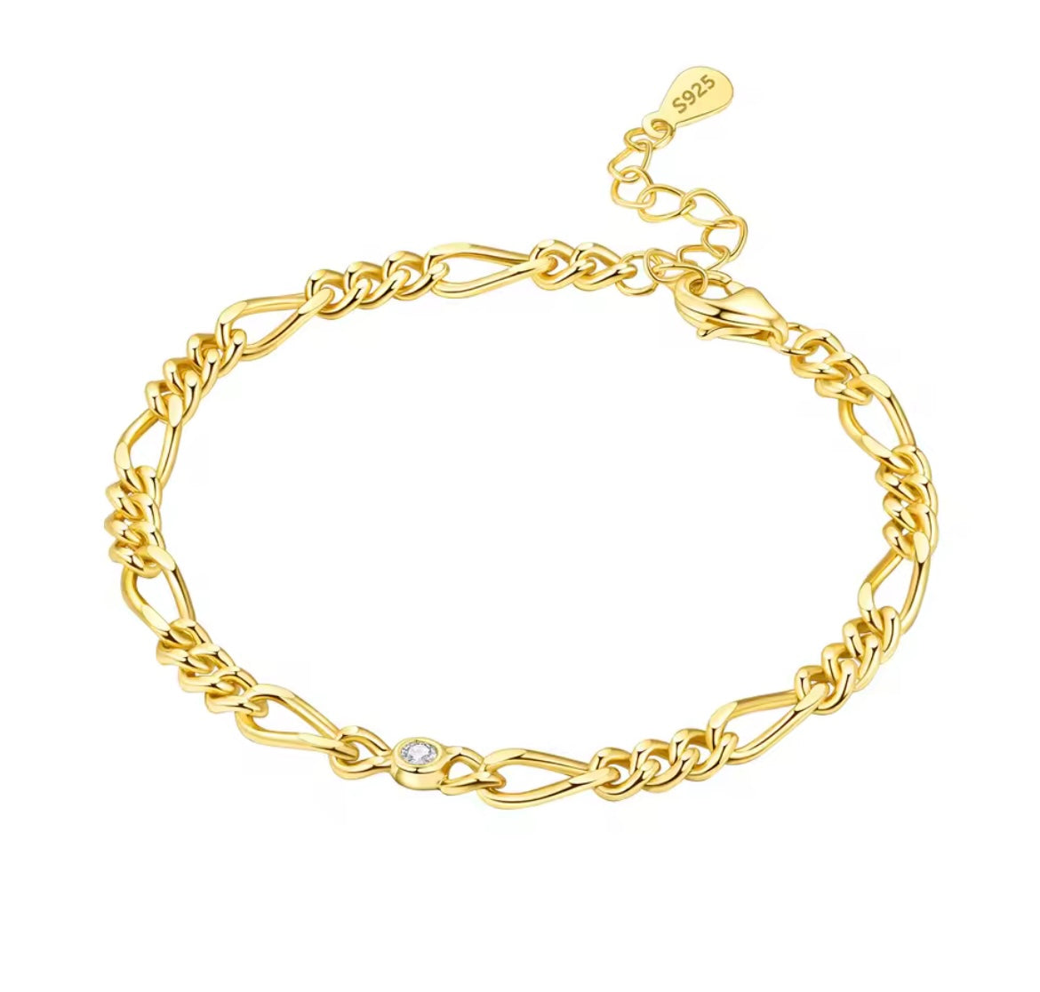 925 Sterling Silver 14K Gold Inlaid Chain Bracelet