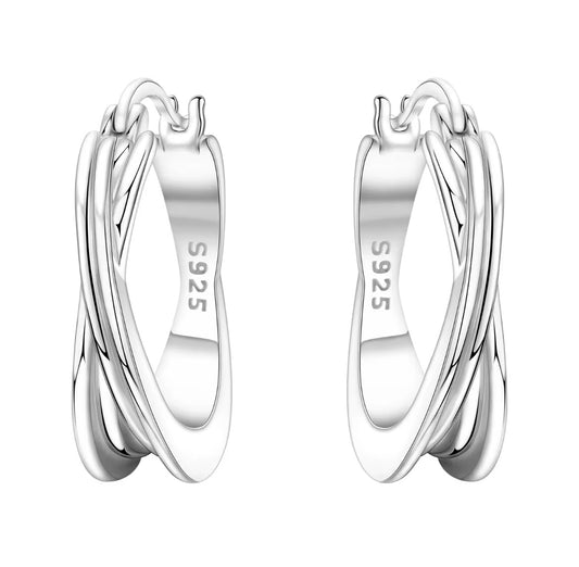 925 Sterling silver cross line hoop earrings