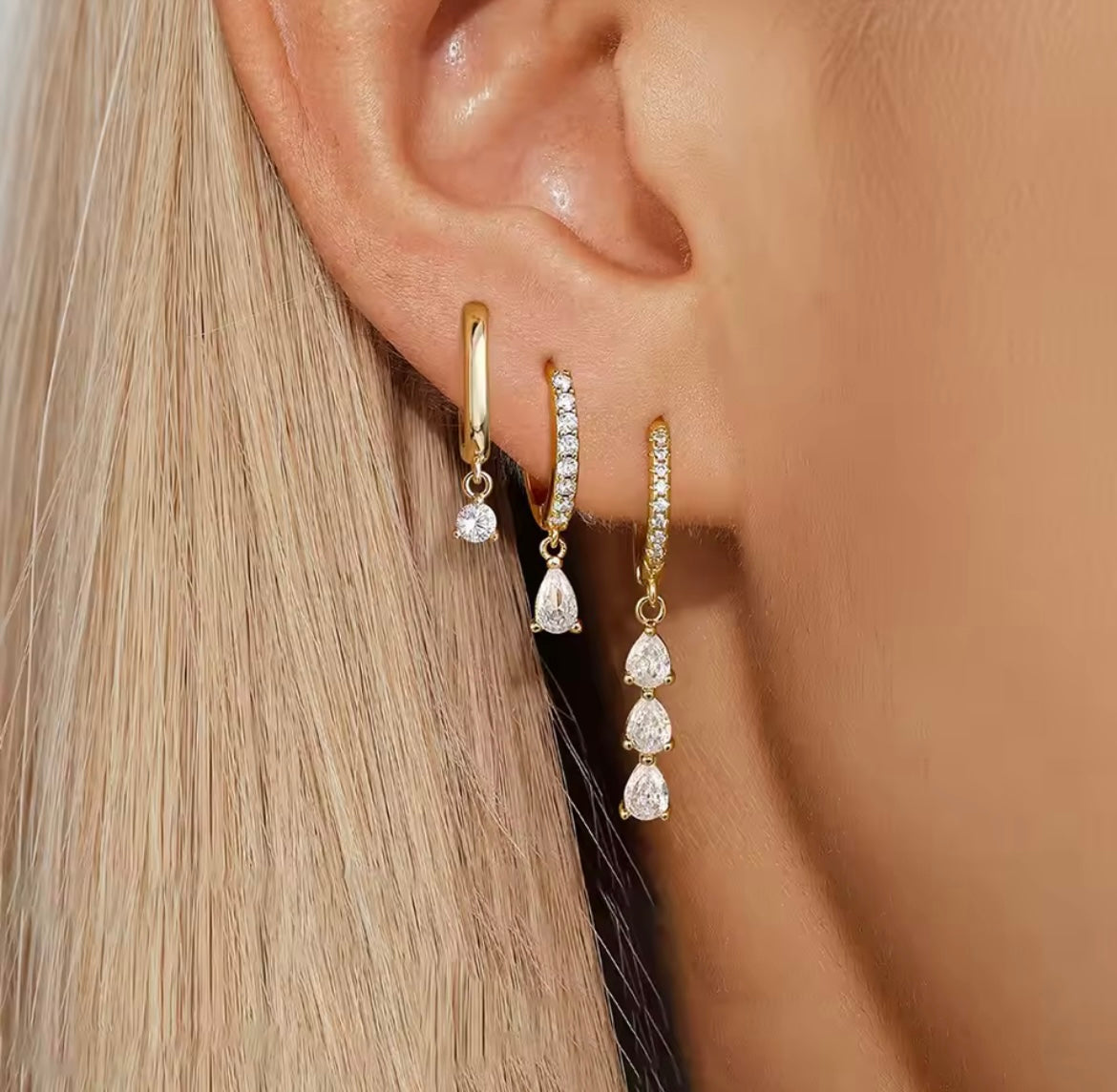 3pcs water drop gold earrings set
