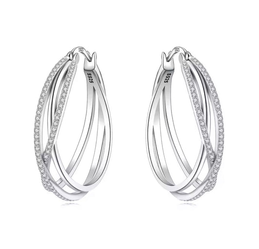 925 Sterling silver Curve Weaving hoop earrings