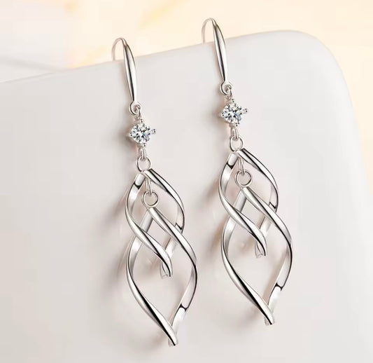 925 Sterling silver Crystal Long Tassel Hook Earrings