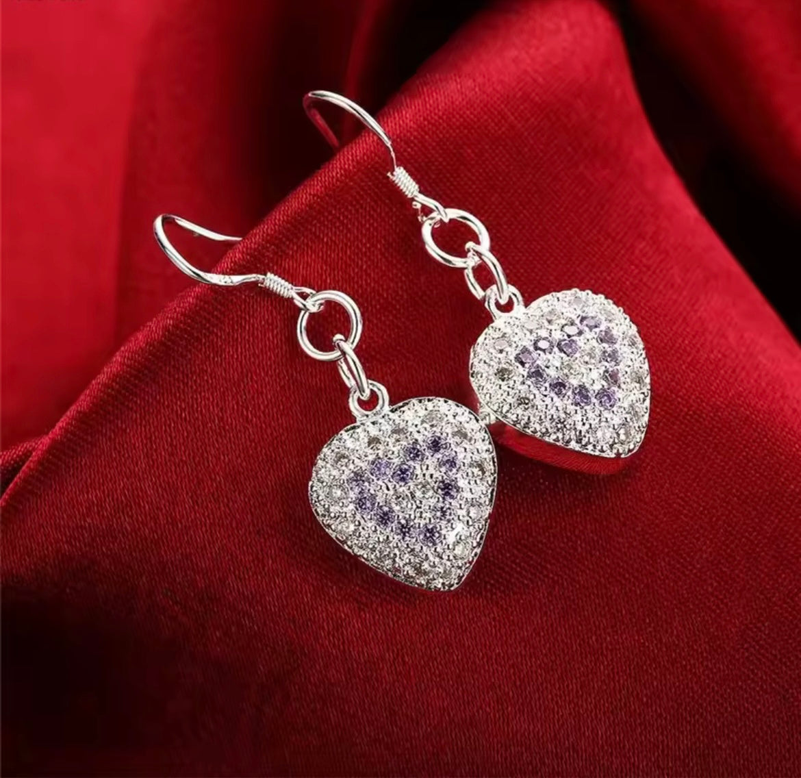 925 Sterling Silver Purple Heart Jewellery Set