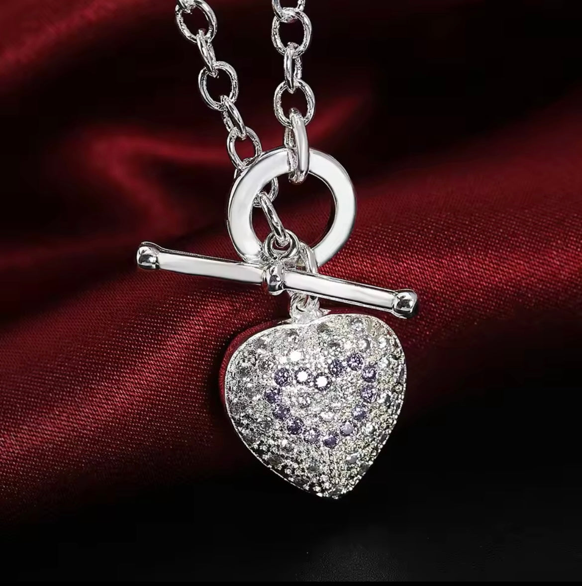 925 Sterling Silver Purple Heart Jewellery Set