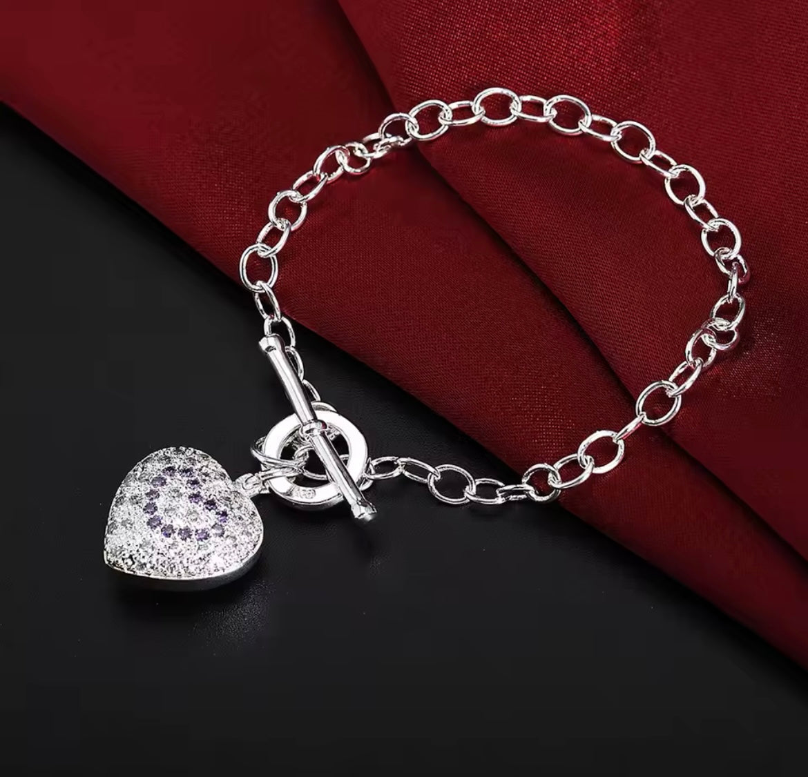 925 Sterling Silver Purple Heart Jewellery Set