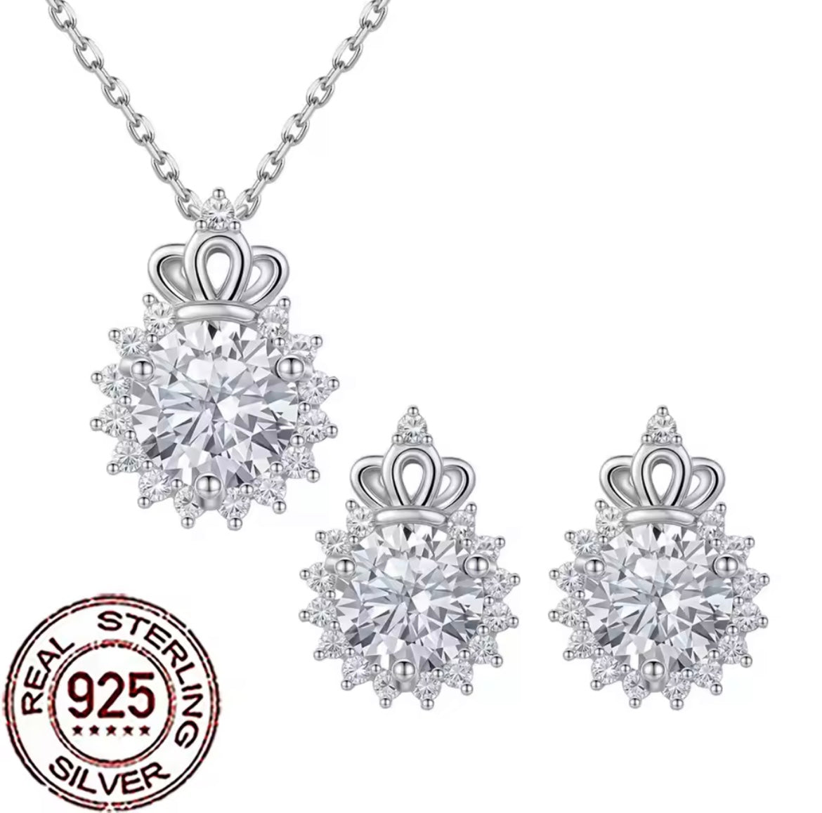 925 Sterling silver Flower Crown Necklace & earring set
