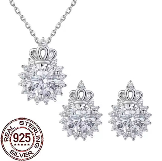 925 Sterling silver Flower Crown Necklace & earring set