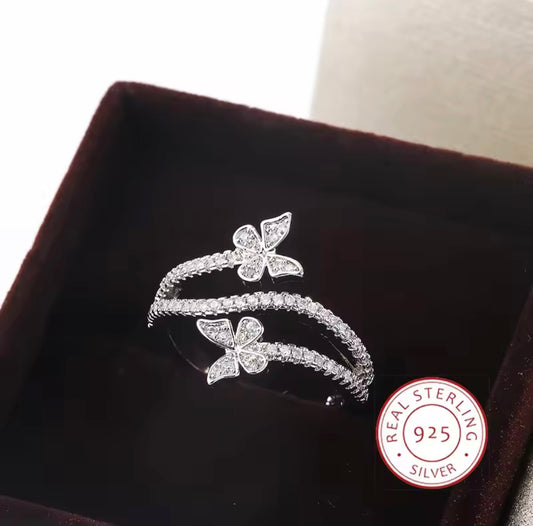 925 Sterling silver butterfly open ring
