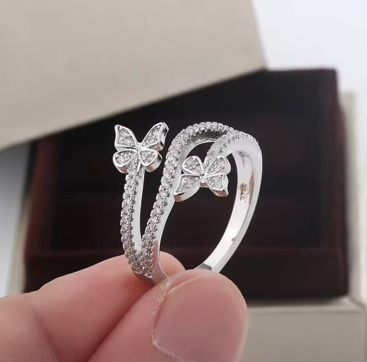 925 Sterling silver butterfly open ring
