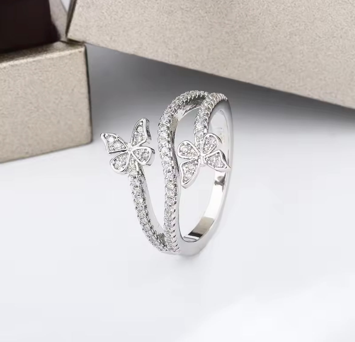 925 Sterling silver butterfly open ring
