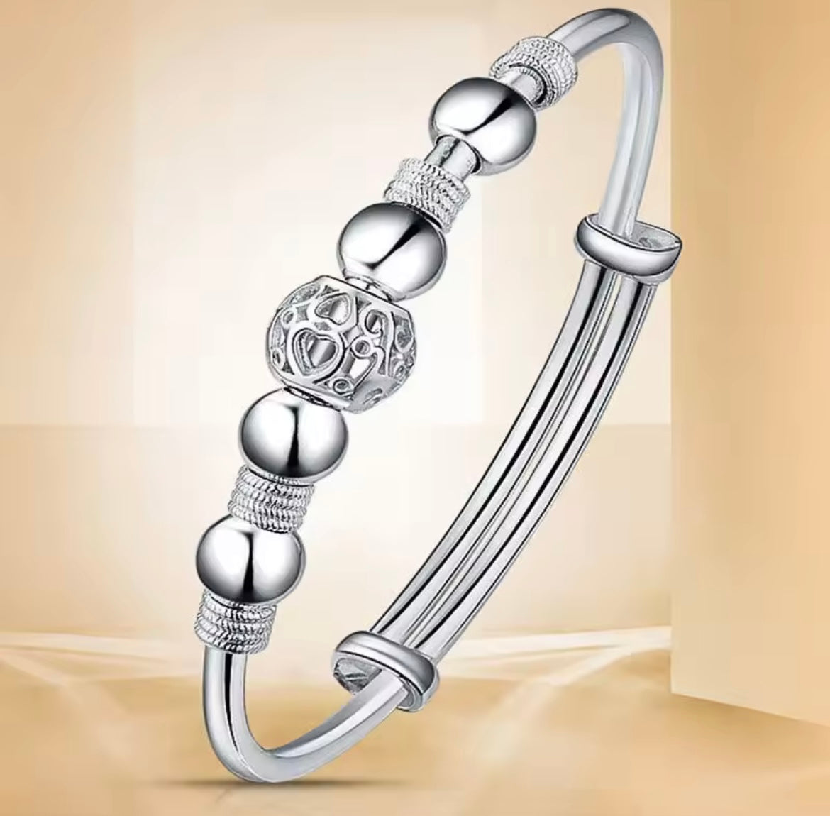 925 Sterling silver charm Bead Bangle bracelet