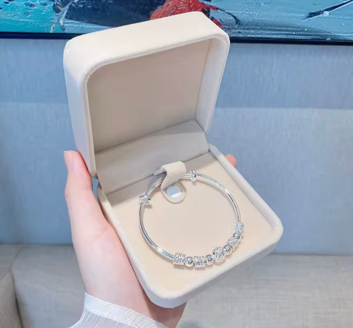 925 Sterling silver charm Bead Bangle bracelet
