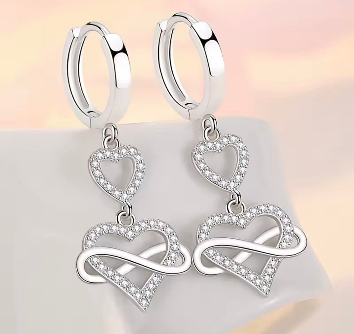 925 Sterling silver heart to heart infinity earrings
