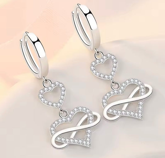 925 Sterling silver heart to heart infinity earrings