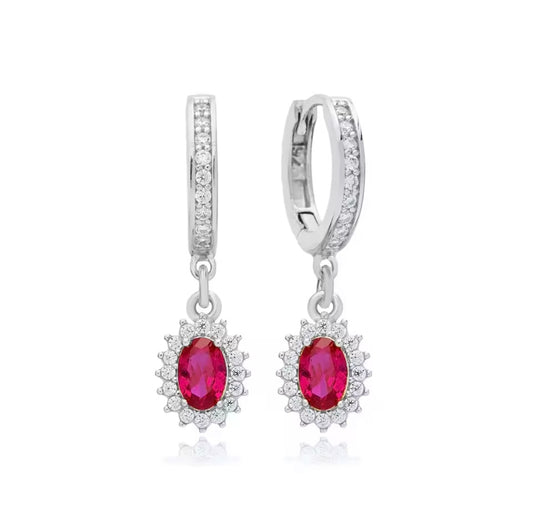 925 Sterling Silver rose red earrings