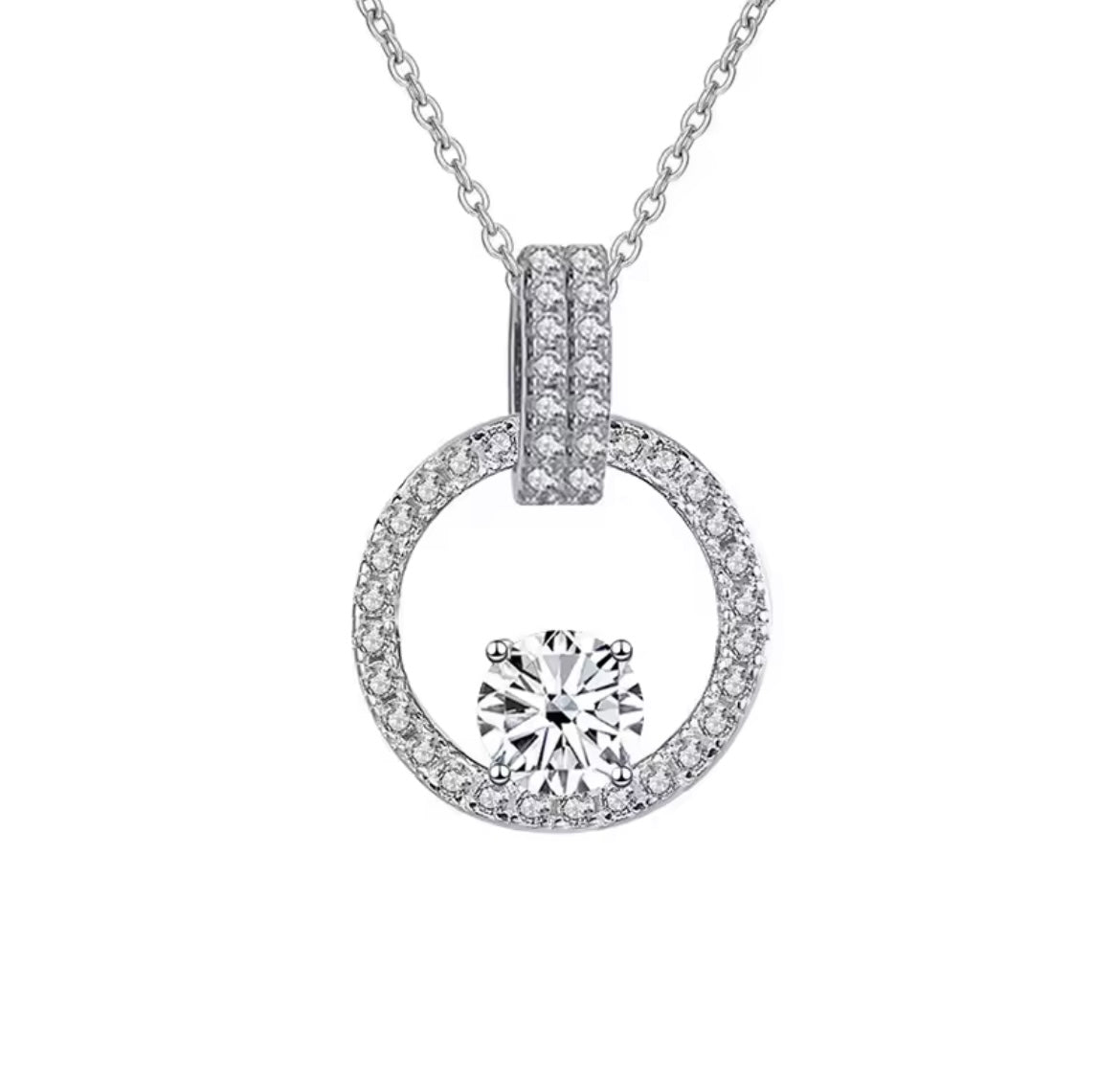 925 Sterling Silver Moissanite Round Necklace