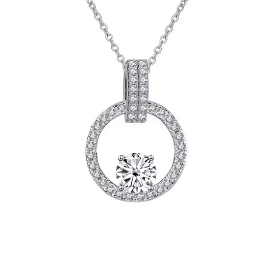 925 Sterling Silver Moissanite Round Necklace