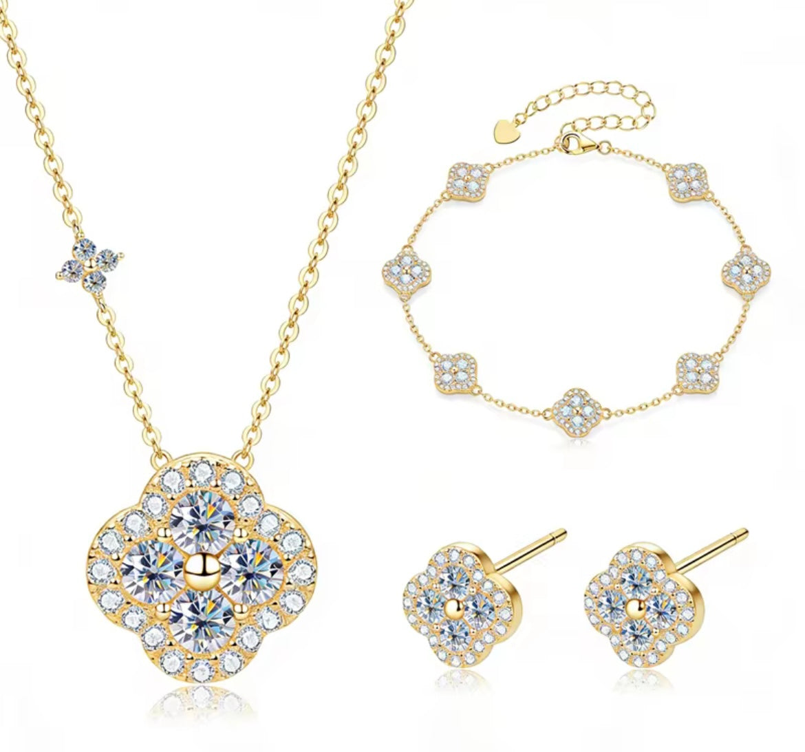 Moissanite Four Leaf Clover Jewellery Set