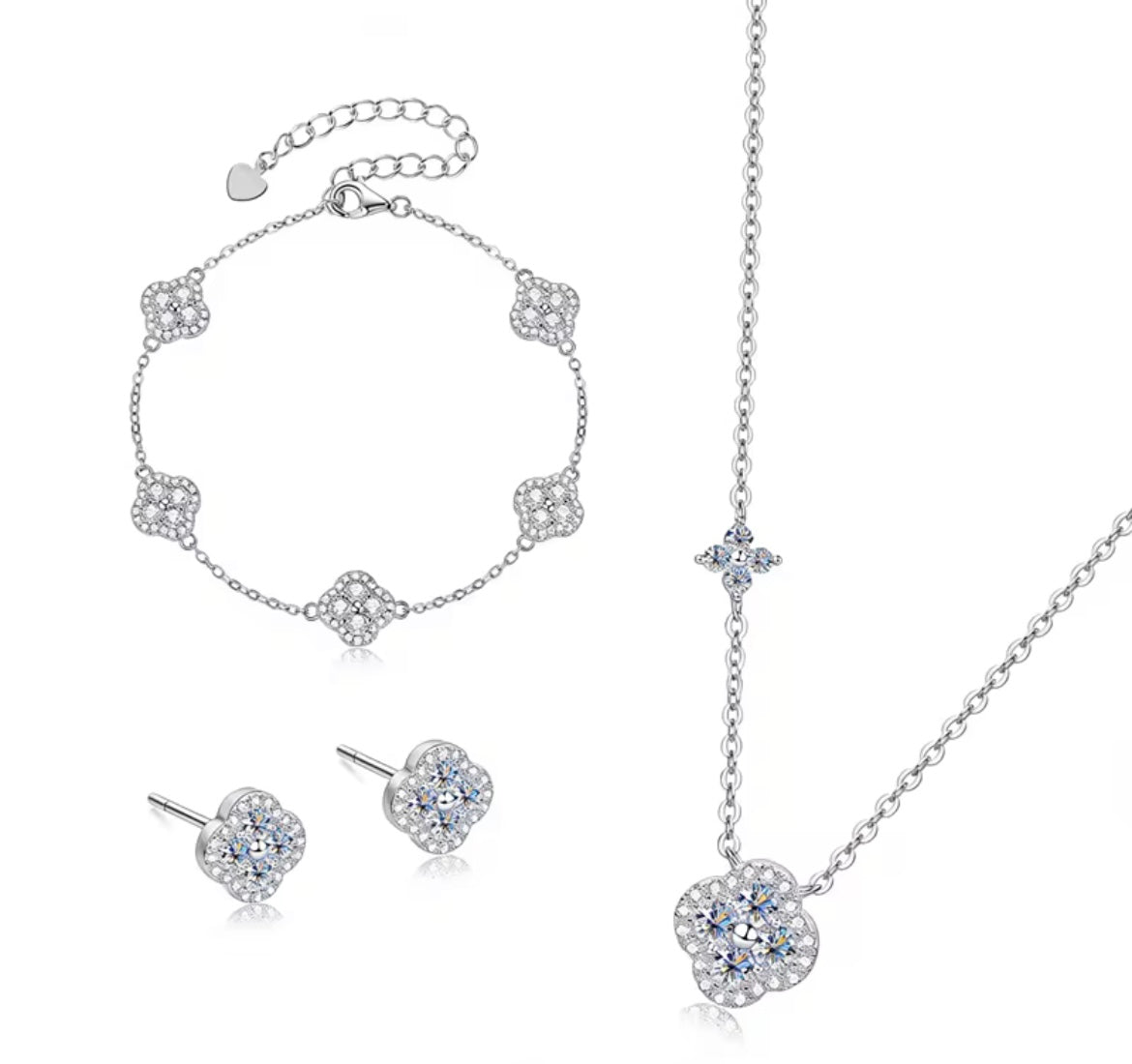 Moissanite Four Leaf Clover Jewellery Set