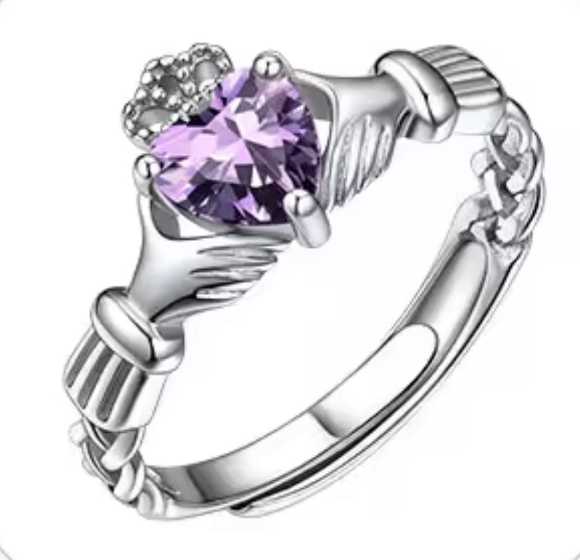 925 Sterling Silver Claddagh Birthstone Rings