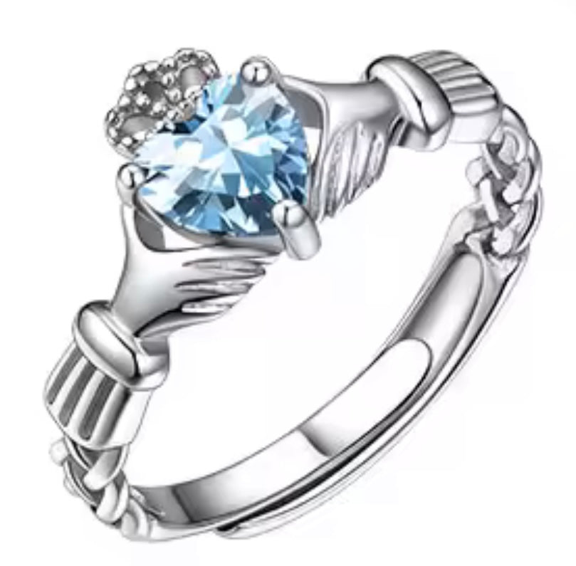 925 Sterling Silver Claddagh Birthstone Rings