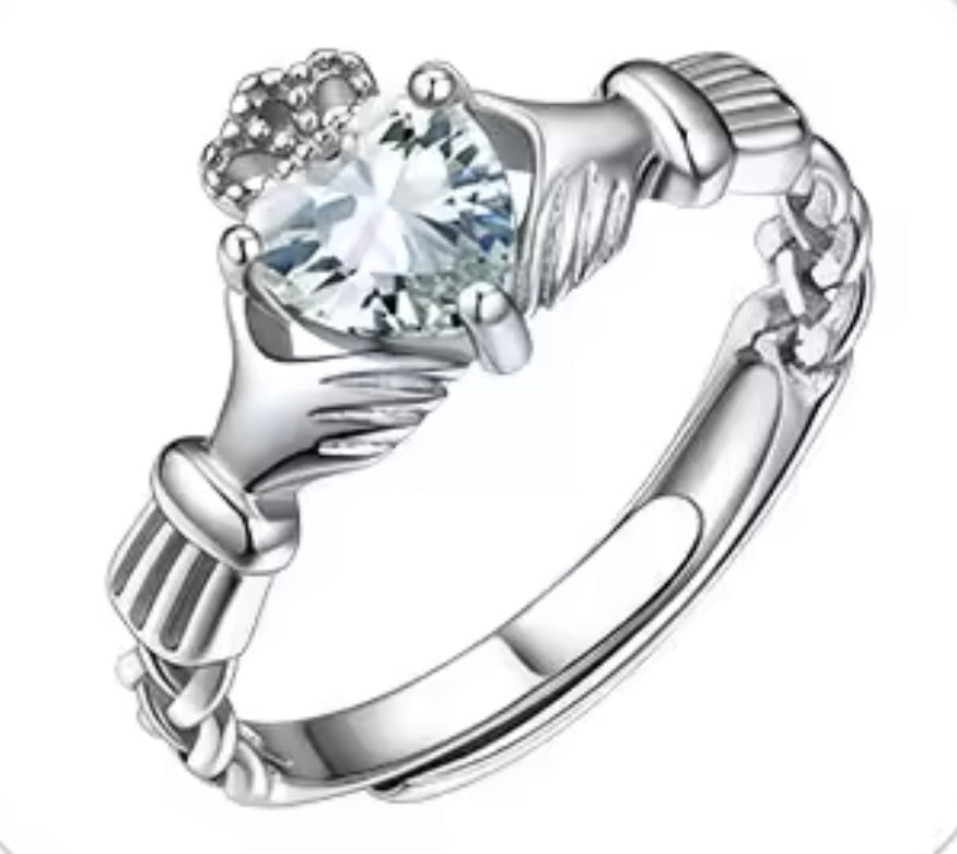 925 Sterling Silver Claddagh Birthstone Rings