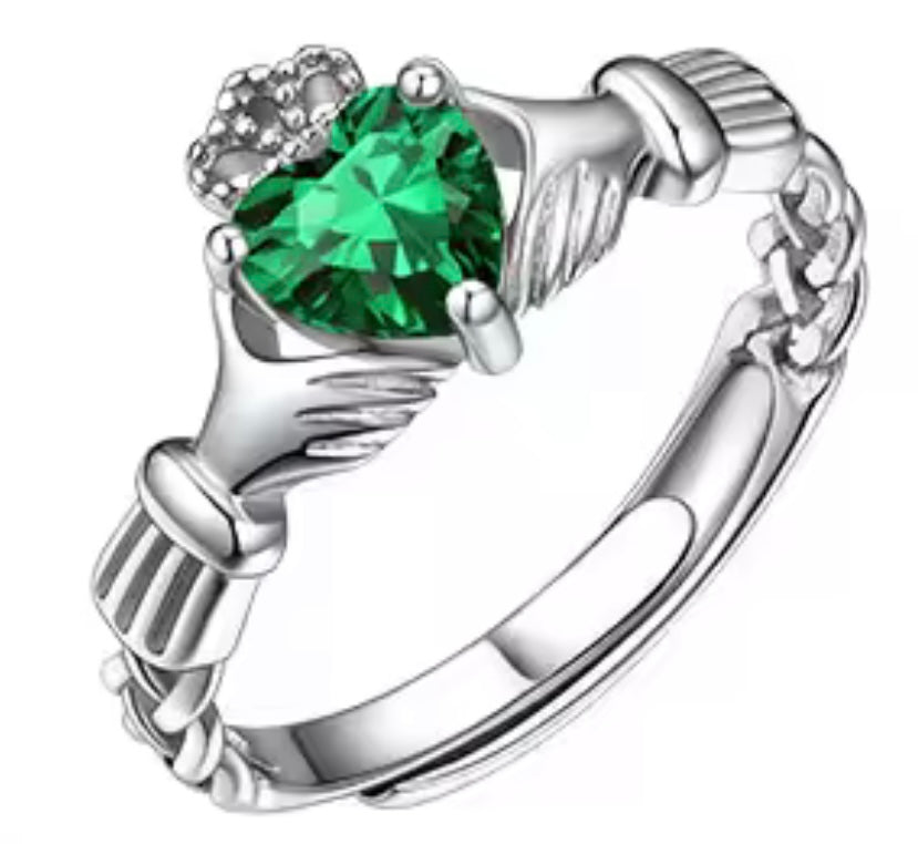 925 Sterling Silver Claddagh Birthstone Rings