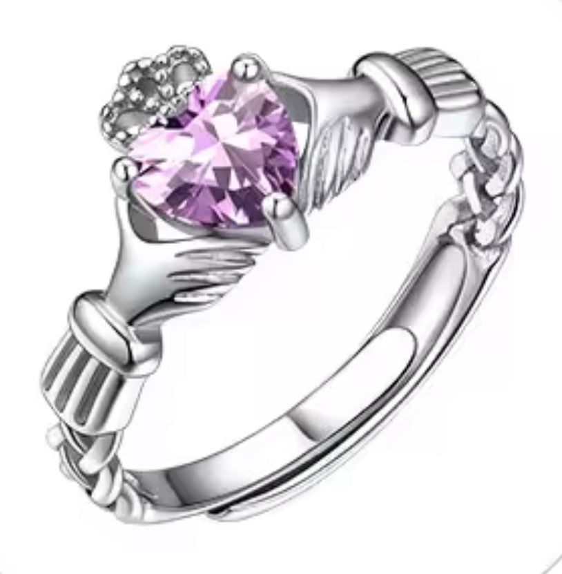 925 Sterling Silver Claddagh Birthstone Rings