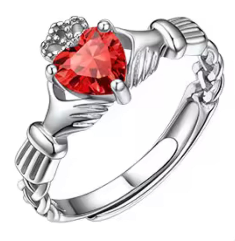 925 Sterling Silver Claddagh Birthstone Rings