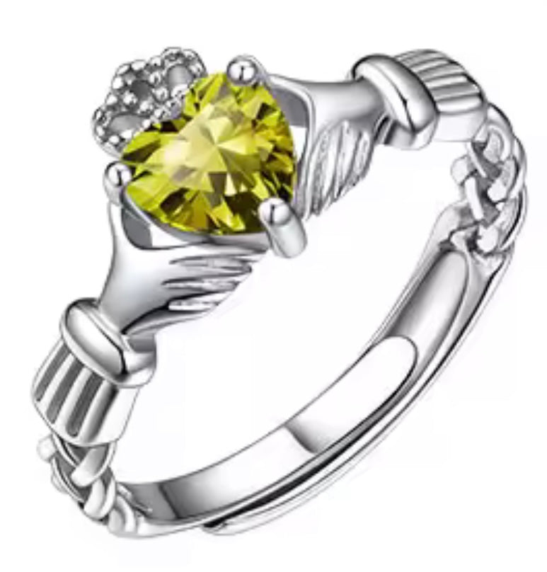 925 Sterling Silver Claddagh Birthstone Rings