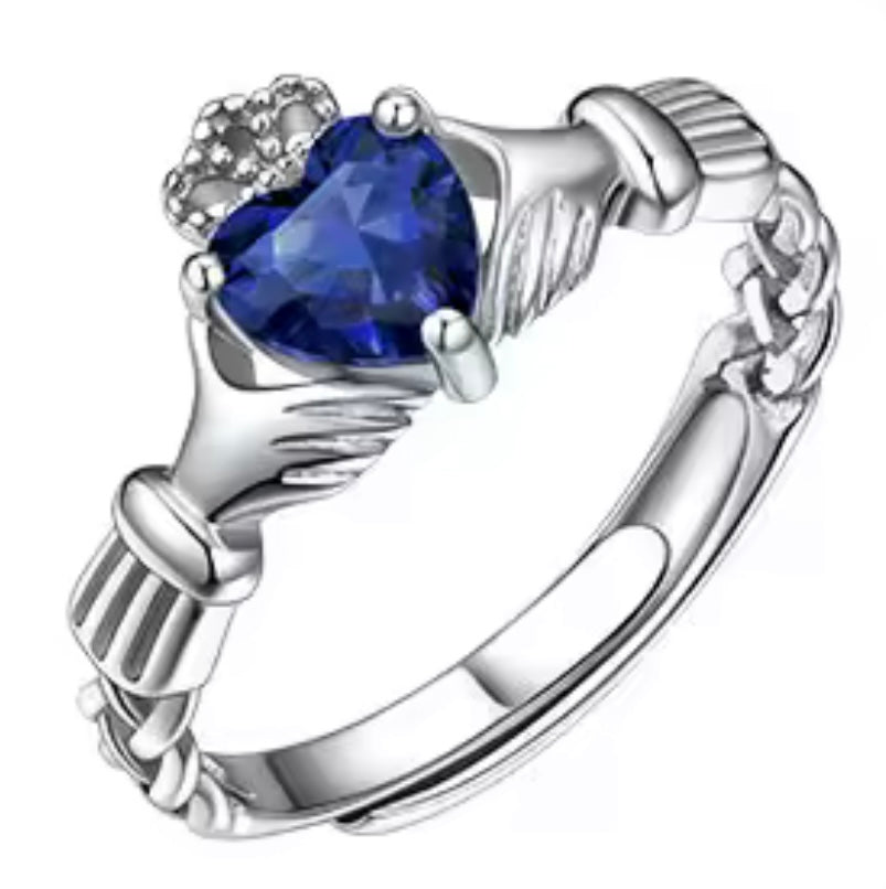 925 Sterling Silver Claddagh Birthstone Rings