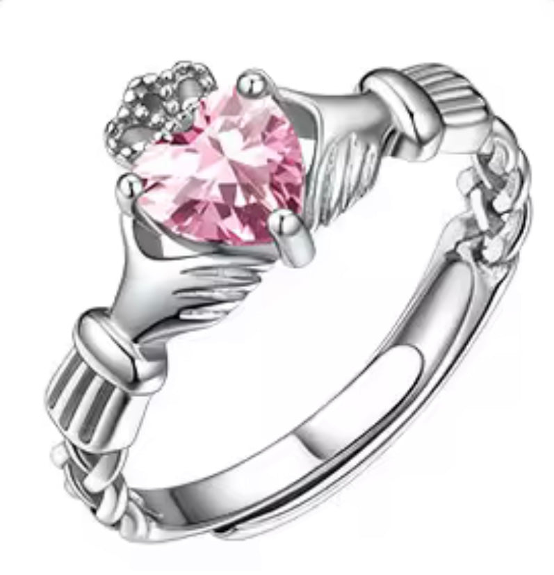 925 Sterling Silver Claddagh Birthstone Rings