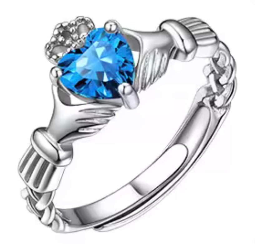 925 Sterling Silver Claddagh Birthstone Rings