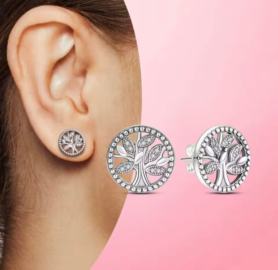 925 Sterling silver family tree stud earrings