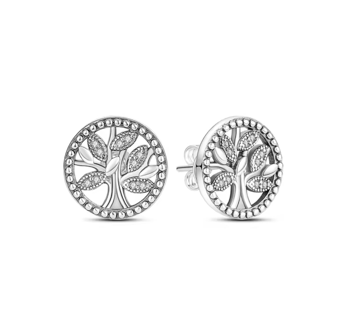 925 Sterling silver family tree stud earrings