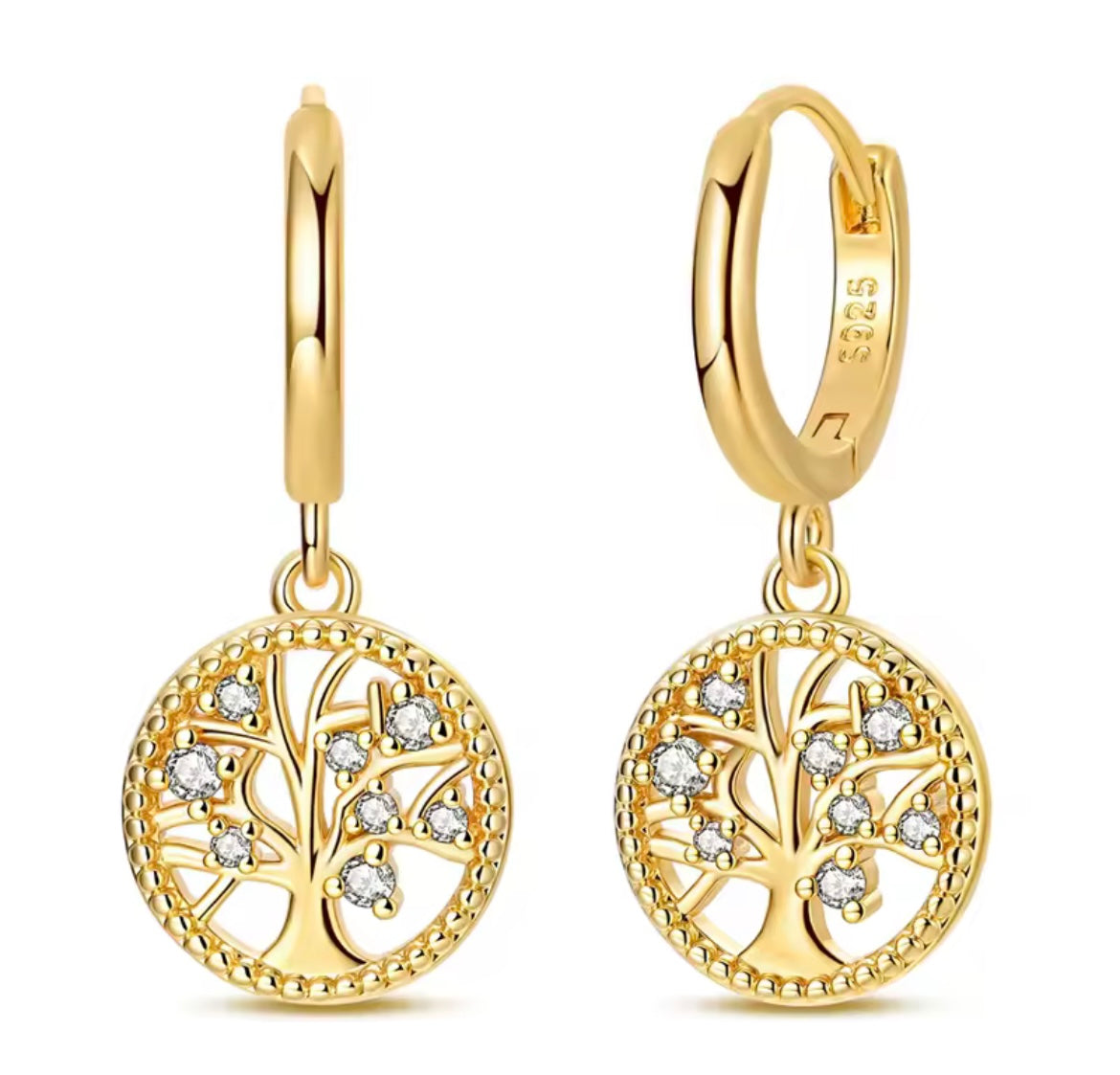 925 Sterling silver Golden family tree hoop earrings