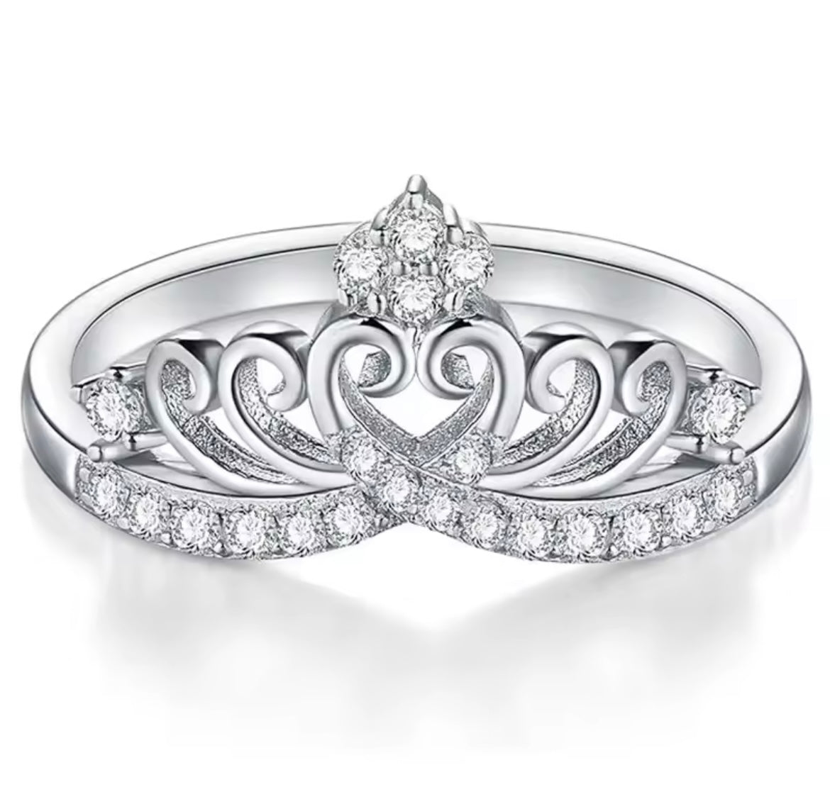 925 Sterling Silver Heart Crown Ring