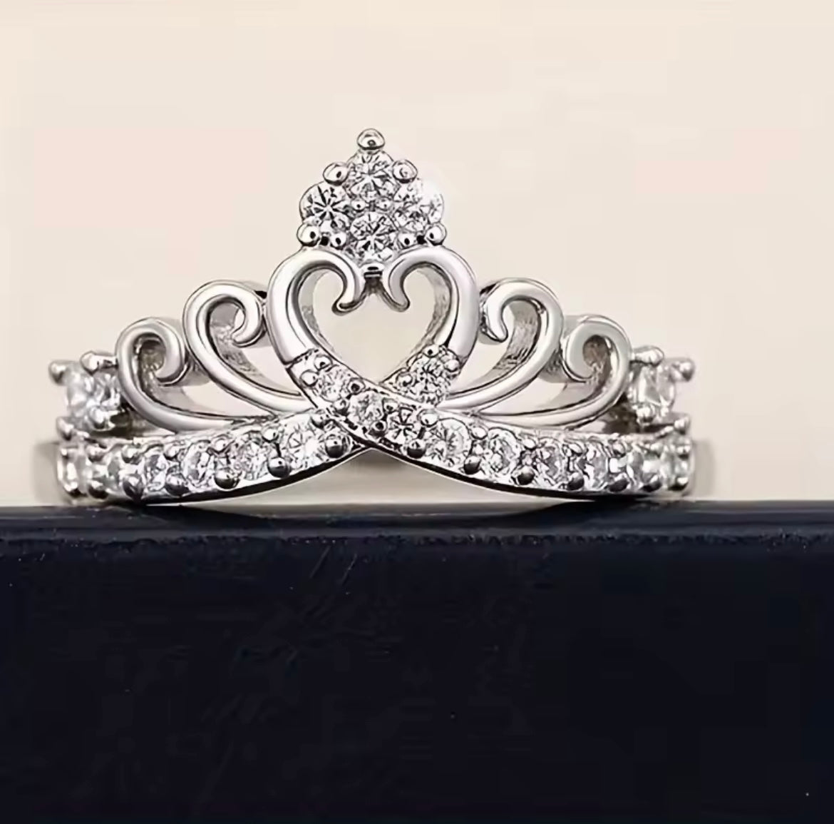 925 Sterling Silver Heart Crown Ring