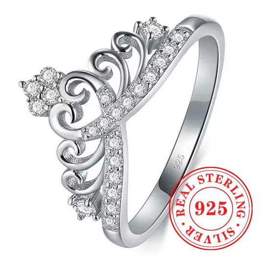 925 Sterling Silver Heart Crown Ring