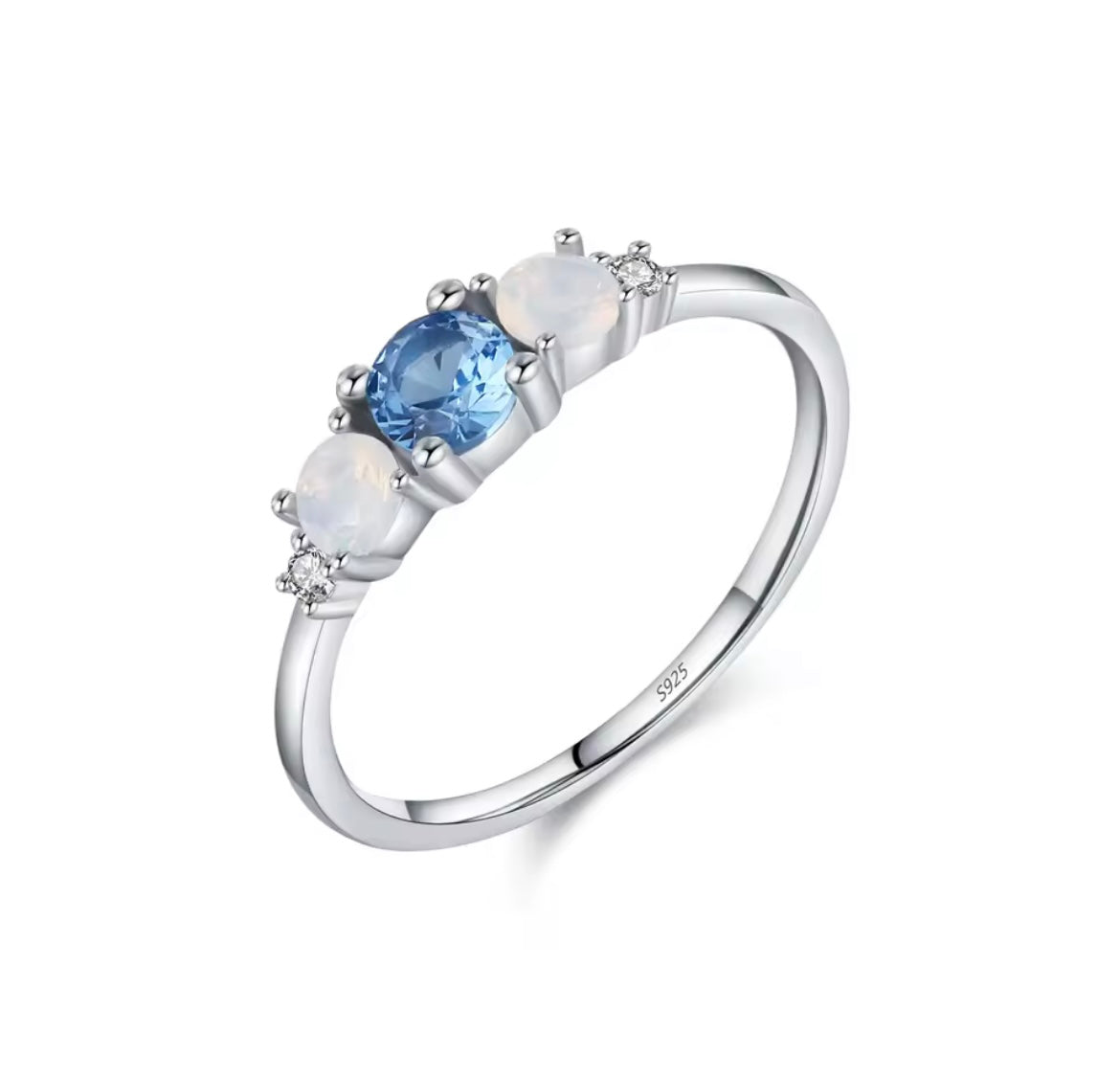 925 Sterling Silver Three-Stone Blue Opal Ring