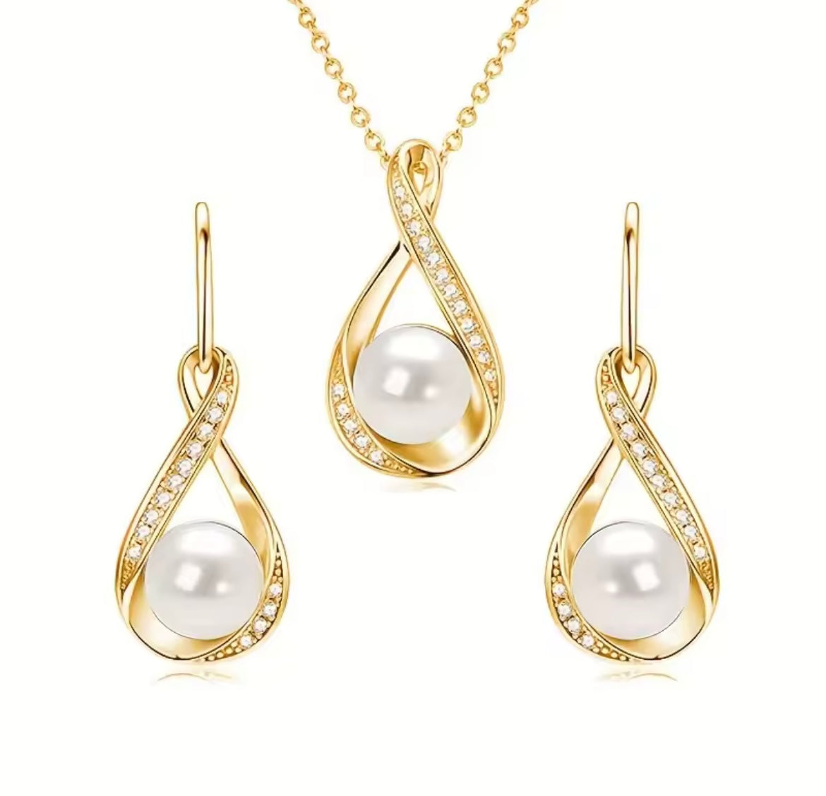 925 Sterling Silver Moissanite Natural Freshwater Pearl Pendant Necklace & Earrings Set