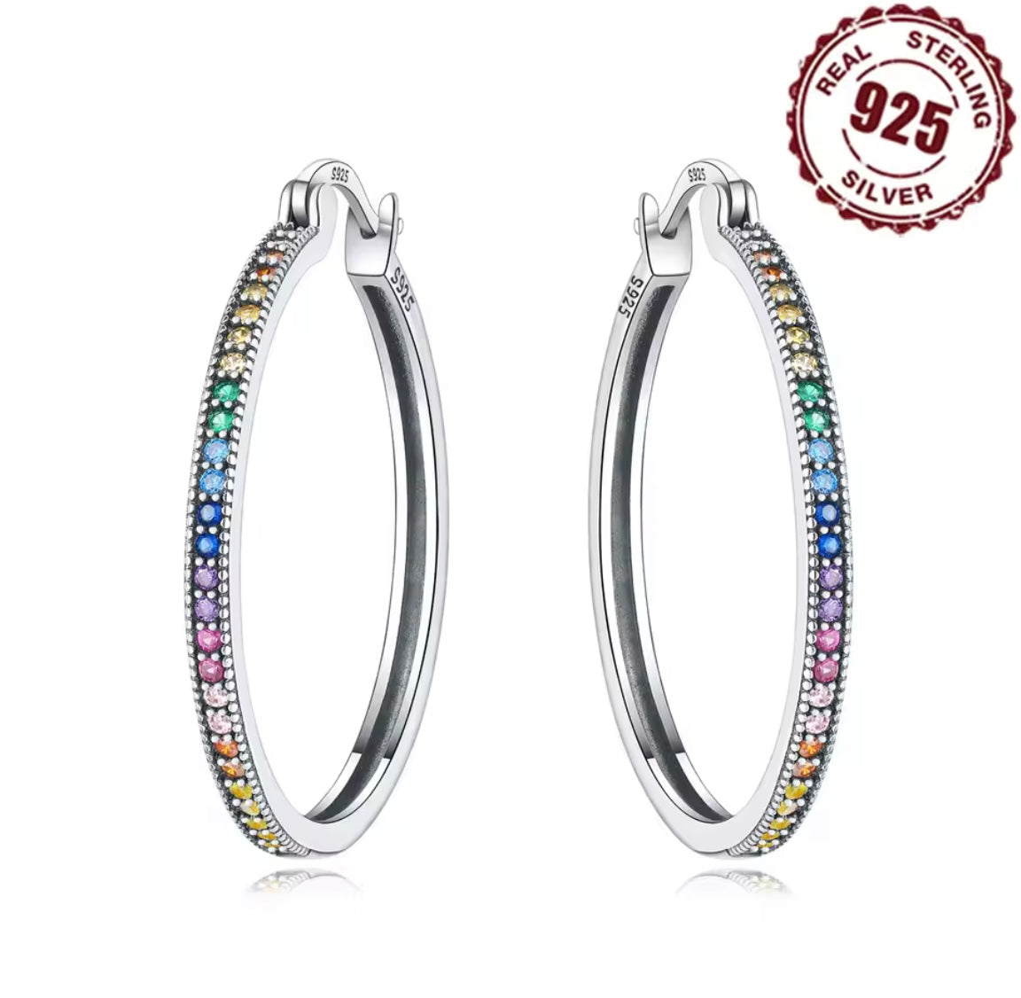 925 Sterling silver rainbow hoop earrings