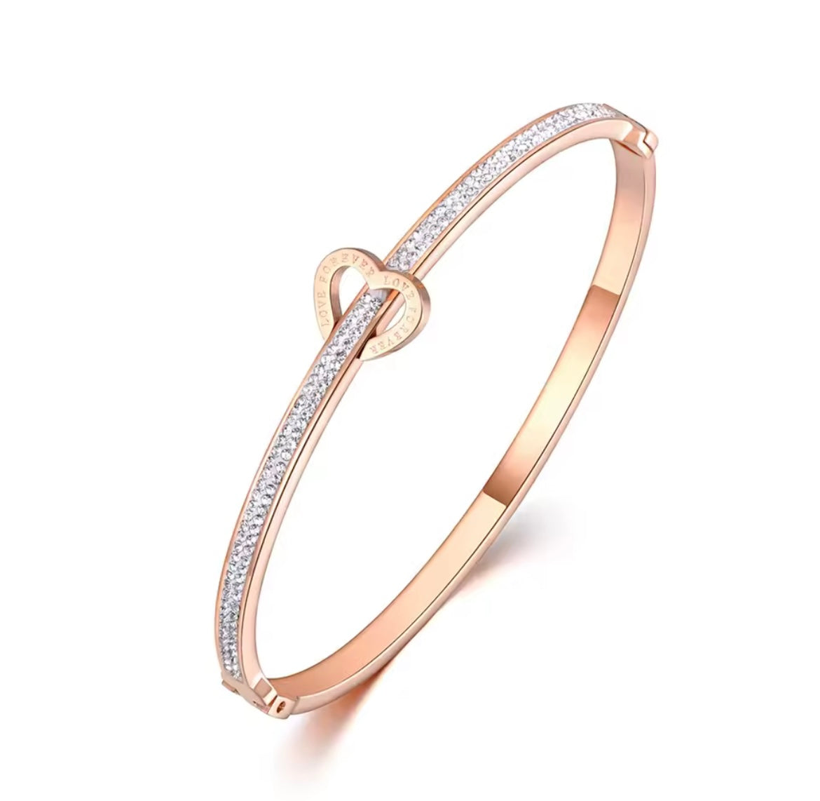Stainless Steel Love For Ever Rhinestone Cuff Bangles Bracelet