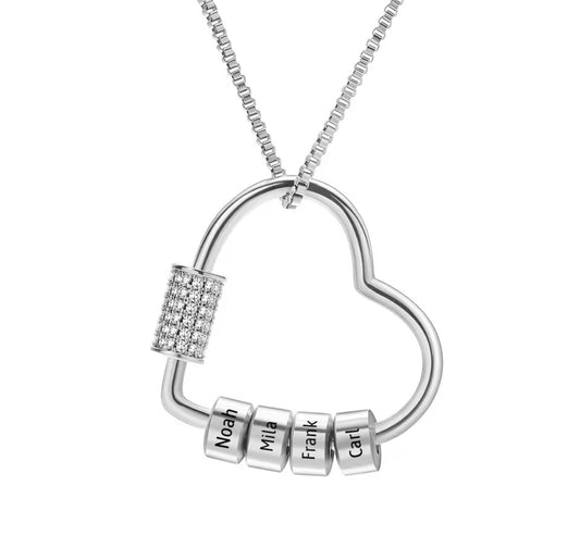 Personalized Name Beads Heart Necklace