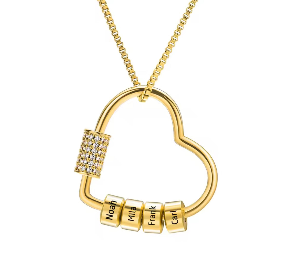 Personalized Name Beads Heart Necklace
