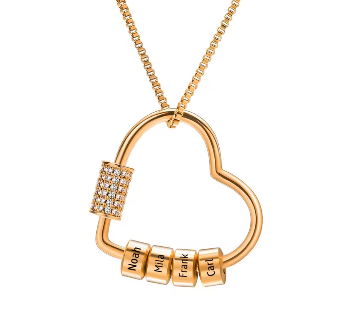 Personalized Name Beads Heart Necklace