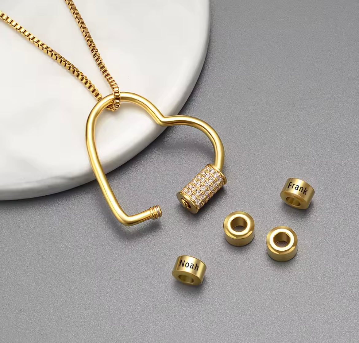 Personalized Name Beads Heart Necklace