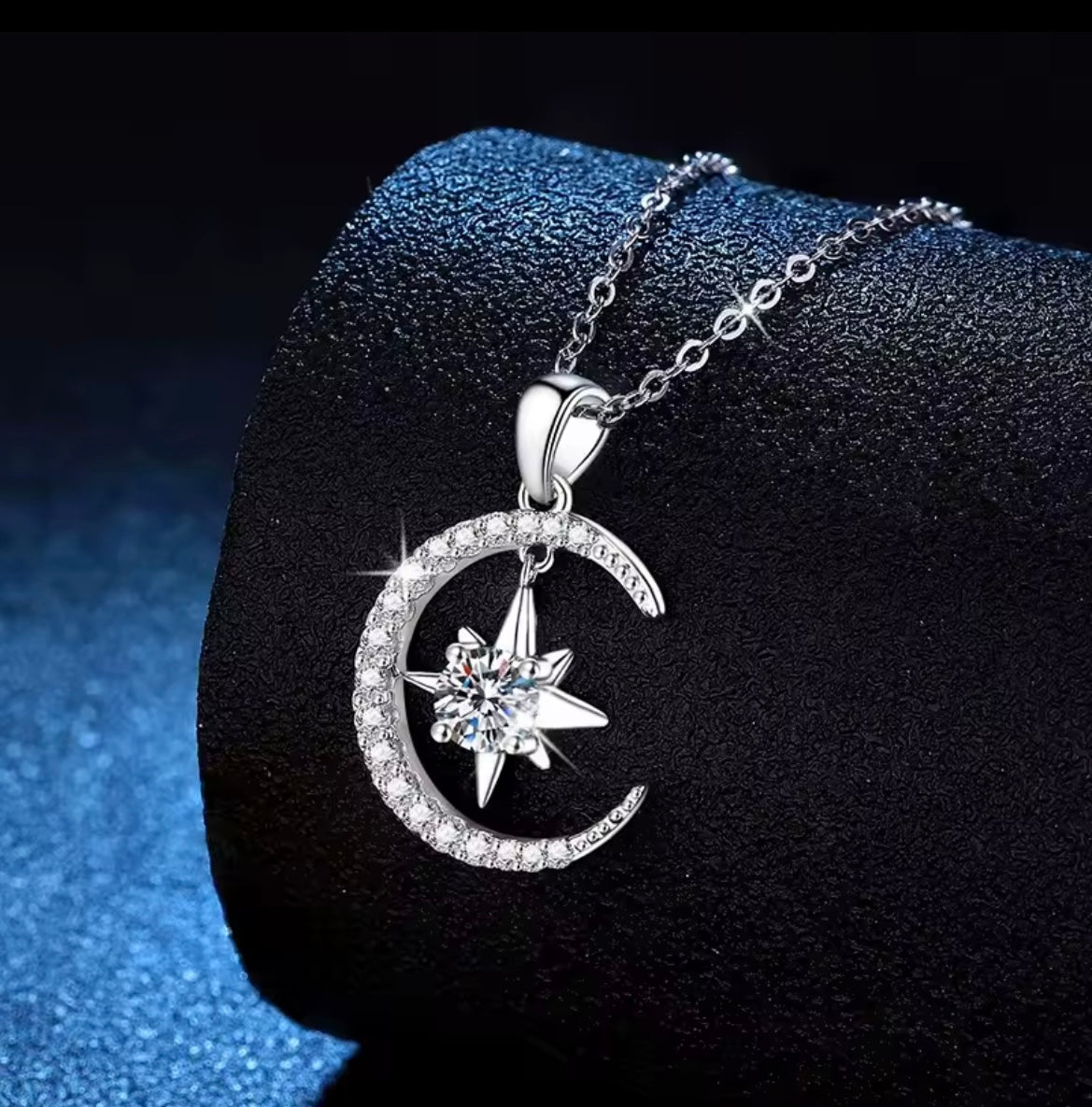 925 sterling silver 0.5 carat moissanite necklace, star and moon