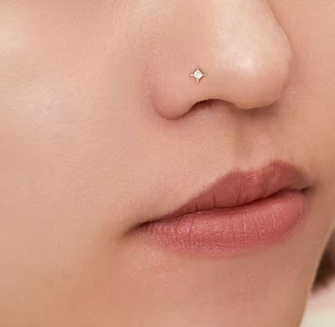 S925 sterling silver L-bar four-pointed star zircon nose  piercing