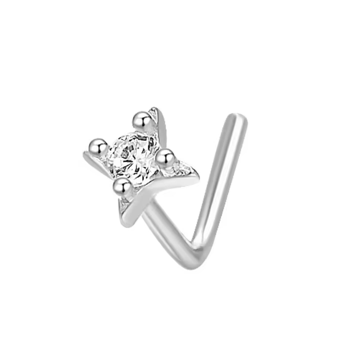 S925 sterling silver L-bar four-pointed star zircon nose  piercing